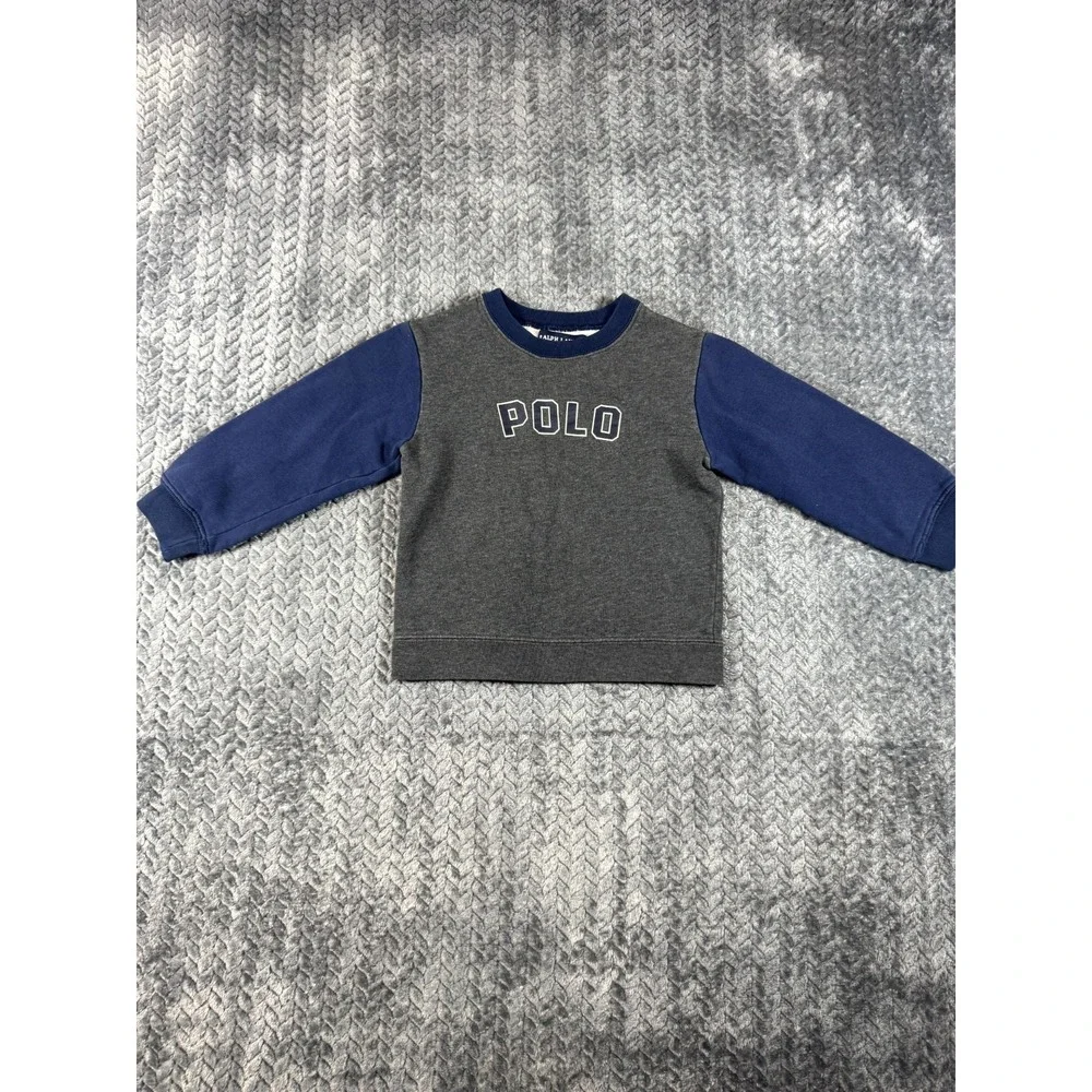Ralph Lauren Sweatshirt Baby Boys 4T Gray Blue Spellout Fleece Lined Knit Cotton
